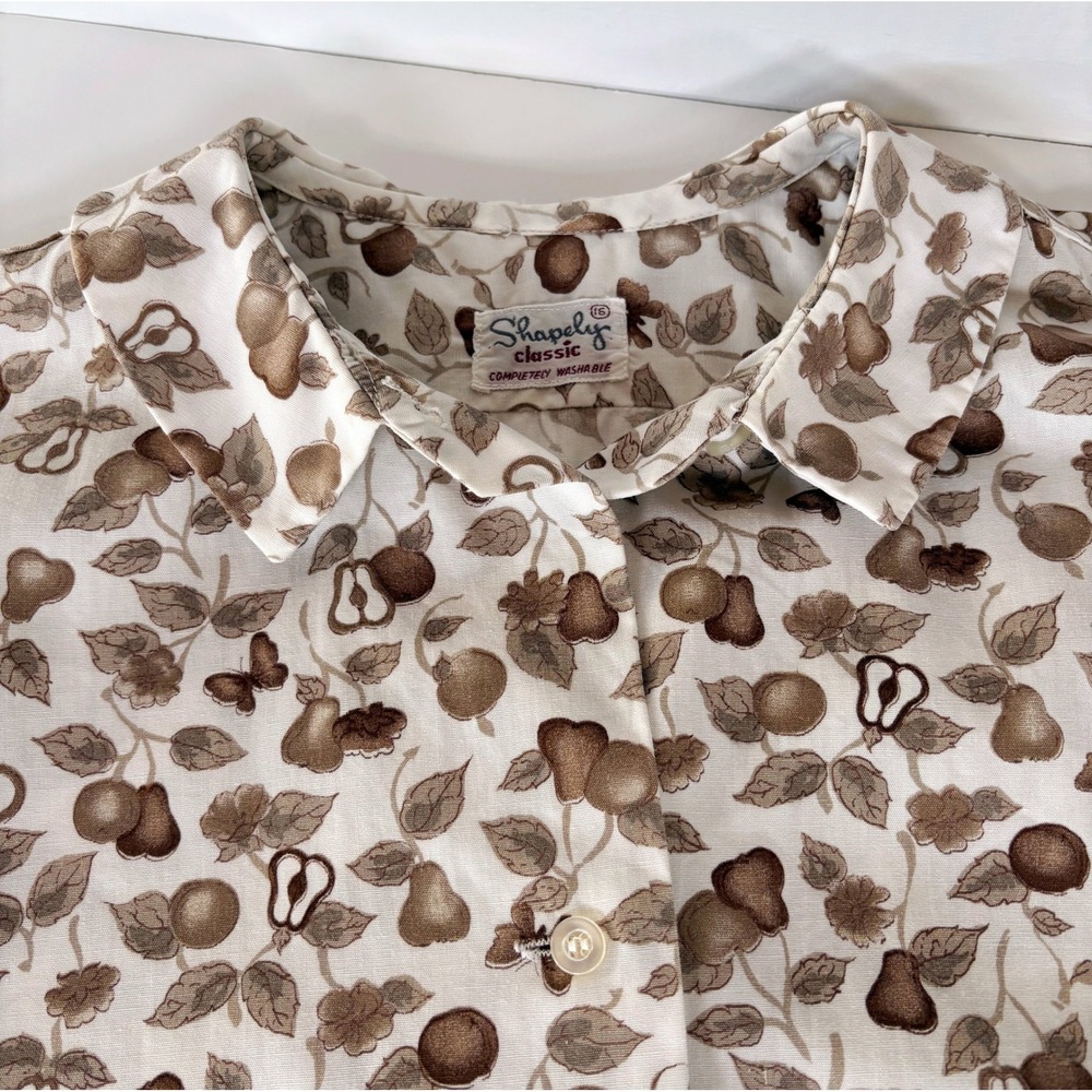 Vtg 1950s Shapely Cotton RollUp Sleeve Collared Harvest Fall Autumn Thanksgiving - Picture 11 of 11